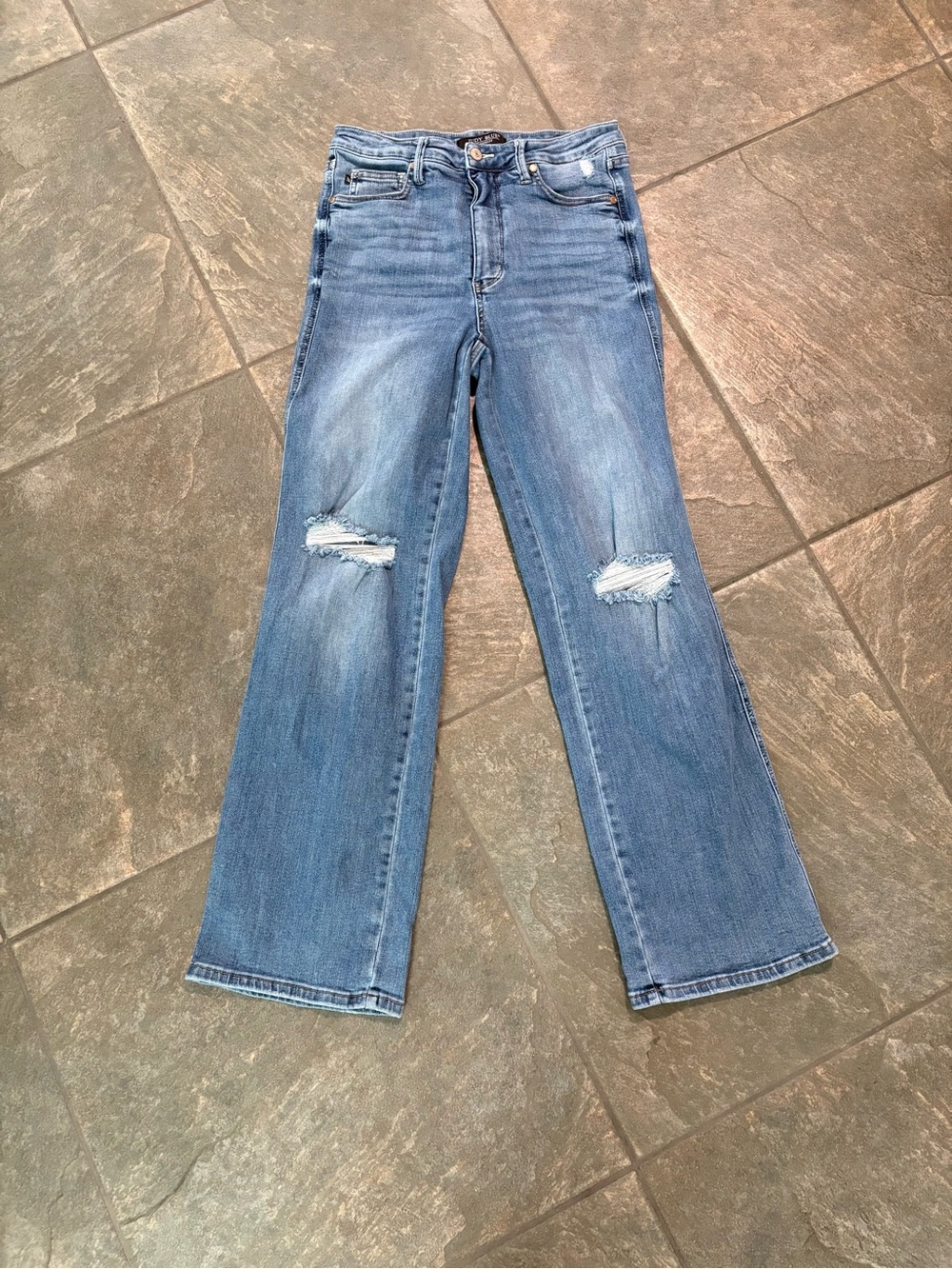 Judy Blue Women’s Juniors Straight Blue Distressed Flare Jeans 11/30